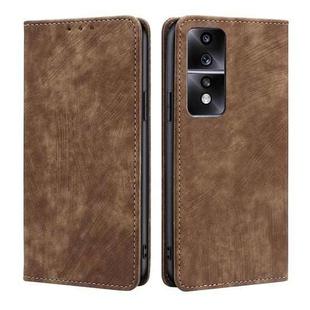 For Honor 80 GT RFID Anti-theft Brush Magnetic Leather Phone Case(Brown)