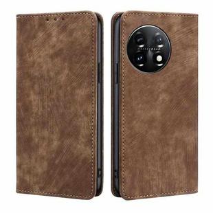 For OnePlus 11 RFID Anti-theft Brush Magnetic Leather Phone Case(Brown)