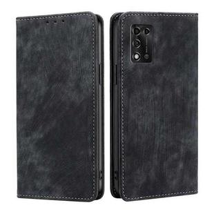 For ZTE Libero 5G III RFID Anti-theft Brush Magnetic Leather Phone Case(Black)