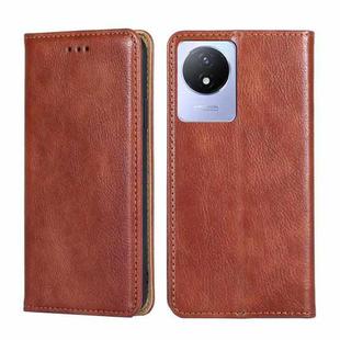 For vivo Y02 4G Gloss Oil Solid Color Magnetic Leather Phone Case(Brown)