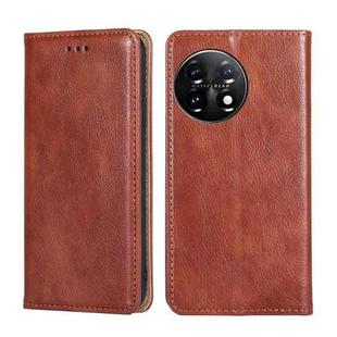 For OnePlus 11 Gloss Oil Solid Color Magnetic Leather Phone Case(Brown)