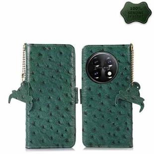 For OnePlus 11 5G Ostrich Pattern Genuine Leather RFID Phone Case(Green)