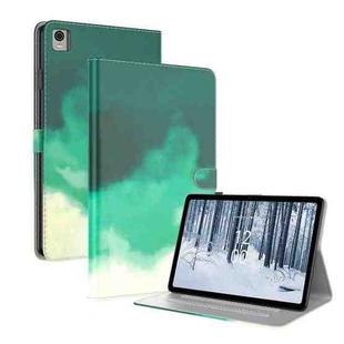 For Nokia T21 Watercolor Pattern Flip Leather Tablet Case(Cyan Green)
