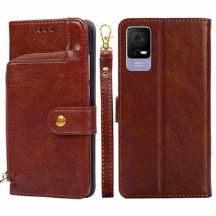 For TCL 405 / 406 / 408 Zipper Bag Leather Phone Case(Brown)
