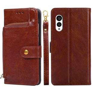 For Fujitsu Arrows N F-51C Zipper Bag Leather Phone Case(Brown)