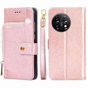 For OnePlus 11 Zipper Bag Leather Phone Case(Rose Gold)