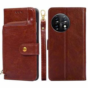 For OnePlus 11 Zipper Bag Leather Phone Case(Brown)