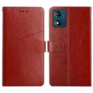 For Motorola Moto E13 4G HT01 Y-shaped Pattern Flip Leather Phone Case(Brown)