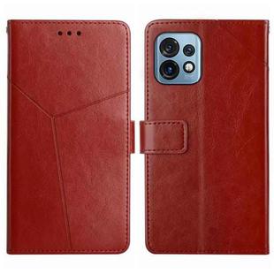 For Motorola Edge+ 2023 HT01 Y-shaped Pattern Flip Leather Phone Case(Brown)