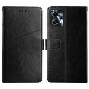 For Motorola Moto G23 4G/G13 4G HT01 Y-shaped Pattern Flip Leather Phone Case(Black)