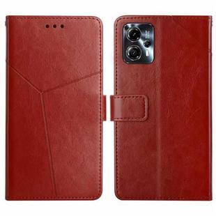 For Motorola Moto G23 4G/G13 4G HT01 Y-shaped Pattern Flip Leather Phone Case(Brown)