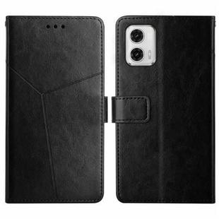 For Motorola Moto G73 5G HT01 Y-shaped Pattern Flip Leather Phone Case(Black)