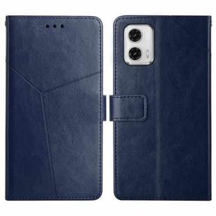 For Motorola Moto G73 5G HT01 Y-shaped Pattern Flip Leather Phone Case(Blue)