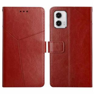 For Motorola Moto G73 5G HT01 Y-shaped Pattern Flip Leather Phone Case(Brown)