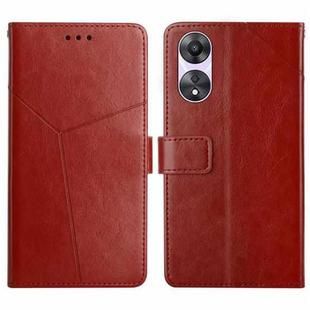 For OPPO A58 5G/A78 5G HT01 Y-shaped Pattern Flip Leather Phone Case(Brown)