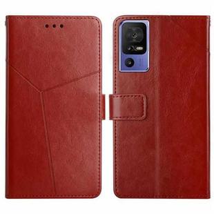 For TCL 40 SE HT01 Y-shaped Pattern Flip Leather Phone Case(Brown)