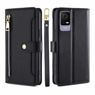 For TCL 405 / 406 / 408 Sheep Texture Cross-body Zipper Wallet Leather Phone Case(Black)