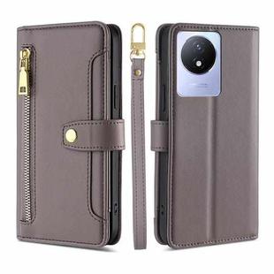 For vivo Y02 4G Sheep Texture Cross-body Zipper Wallet Leather Phone Case(Grey)