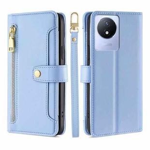 For vivo Y02 4G Sheep Texture Cross-body Zipper Wallet Leather Phone Case(Blue)