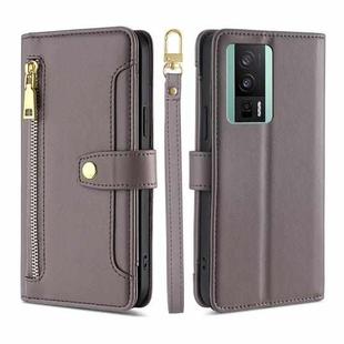 For Xiaomi Redmi K60 / K60 Pro Sheep Texture Cross-body Zipper Wallet Leather Phone Case(Grey)