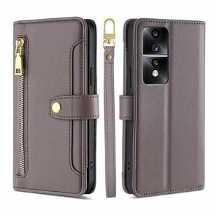 For Honor 80 GT Sheep Texture Cross-body Zipper Wallet Leather Phone Case(Grey)