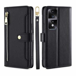 For Honor 80 GT Sheep Texture Cross-body Zipper Wallet Leather Phone Case(Black)