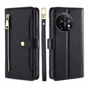 For OnePlus 11 Sheep Texture Cross-body Zipper Wallet Leather Phone Case(Black)