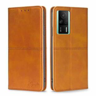 For Xiaomi Redmi K60E Cow Texture Magnetic Horizontal Flip Leather Phone Case(Light Brown)