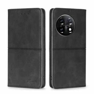 For OnePlus 11 Cow Texture Magnetic Horizontal Flip Leather Phone Case(Black)