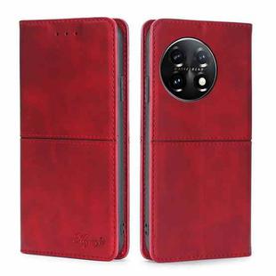 For OnePlus 11 Cow Texture Magnetic Horizontal Flip Leather Phone Case(Red)