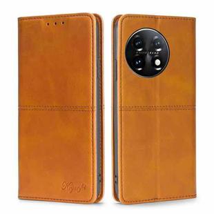 For OnePlus 11 Cow Texture Magnetic Horizontal Flip Leather Phone Case(Light Brown)