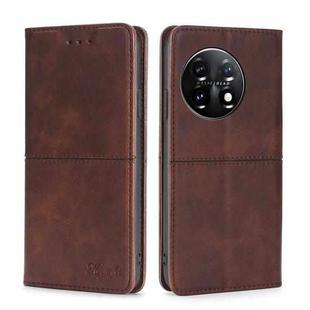 For OnePlus 11 Cow Texture Magnetic Horizontal Flip Leather Phone Case(Dark Brown)