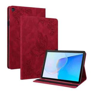 For Huawei MatePad SE Butterfly Flower Embossed Leather Tablet Case(Red)