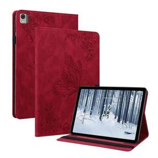 For Nokia T21 Butterfly Flower Embossed Leather Tablet Case(Red)