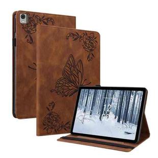 For Nokia T21 Butterfly Flower Embossed Leather Tablet Case(Brown)
