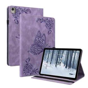 For Nokia T21 Butterfly Flower Embossed Leather Tablet Case(Purple)