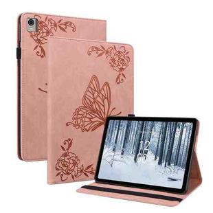 For Nokia T21 Butterfly Flower Embossed Leather Tablet Case(Rose Gold)