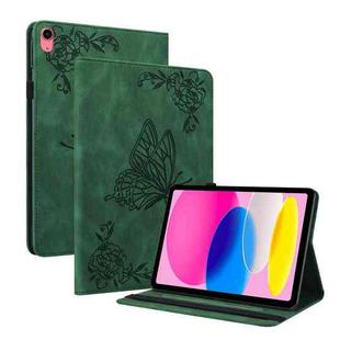 For iPad 10th Gen 10.9 2022 Butterfly Flower Embossed Leather Tablet Case(Green)
