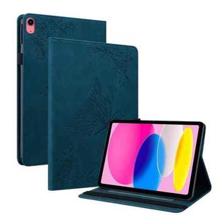 For iPad 10th Gen 10.9 2022 Butterfly Flower Embossed Leather Tablet Case(Blue)