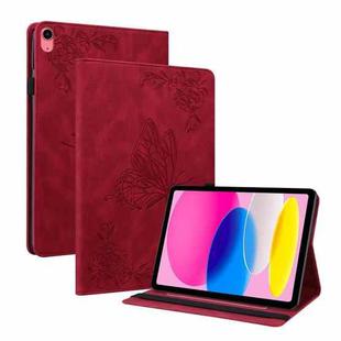 For iPad 10th Gen 10.9 2022 Butterfly Flower Embossed Leather Tablet Case(Red)