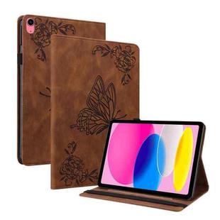 For iPad 10th Gen 10.9 2022 Butterfly Flower Embossed Leather Tablet Case(Brown)