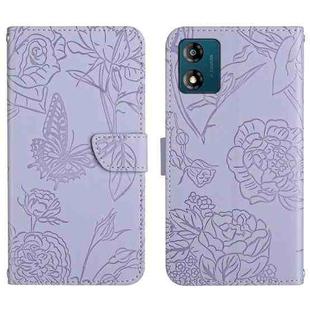 For Motorola Moto E13 4G HT03 Skin Feel Butterfly Embossed Flip Leather Phone Case(Purple)