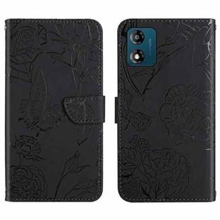 For Motorola Moto E13 4G HT03 Skin Feel Butterfly Embossed Flip Leather Phone Case(Black)