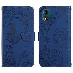 For Motorola Moto E13 4G HT03 Skin Feel Butterfly Embossed Flip Leather Phone Case(Blue)