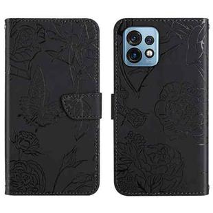 For Motorola Edge+ 2023 HT03 Skin Feel Butterfly Embossed Flip Leather Phone Case(Black)