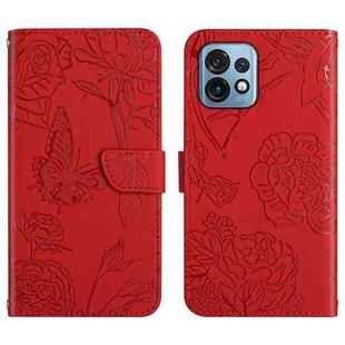 For Motorola Edge+ 2023 HT03 Skin Feel Butterfly Embossed Flip Leather Phone Case(Red)