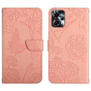 For Motorola Moto G23 4G/G13 4G HT03 Skin Feel Butterfly Embossed Flip Leather Phone Case(Pink)