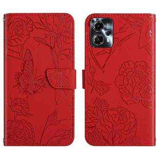 For Motorola Moto G23 4G/G13 4G HT03 Skin Feel Butterfly Embossed Flip Leather Phone Case(Red)