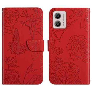 For Motorola Moto G53 5G/G13/G23 HT03 Skin Feel Butterfly Embossed Flip Leather Phone Case(Red)