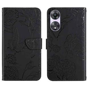 For OPPO A58 5G/A78 5G HT03 Skin Feel Butterfly Embossed Flip Leather Phone Case(Black)